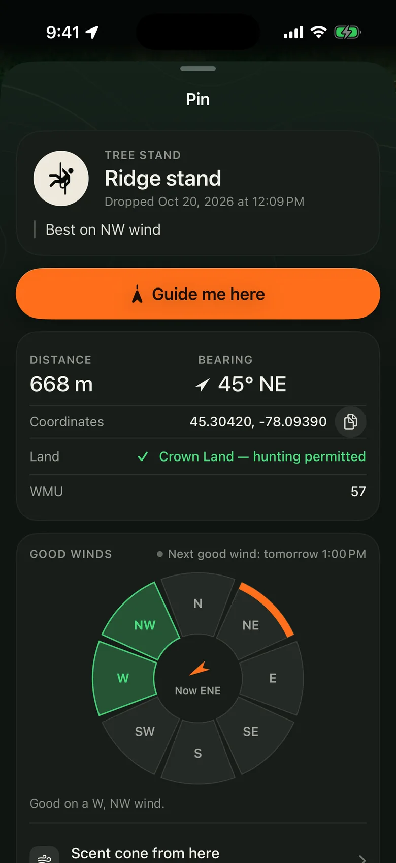 Good winds for Ridge stand set to west and northwest; next good wind tomorrow at 1:00 PM